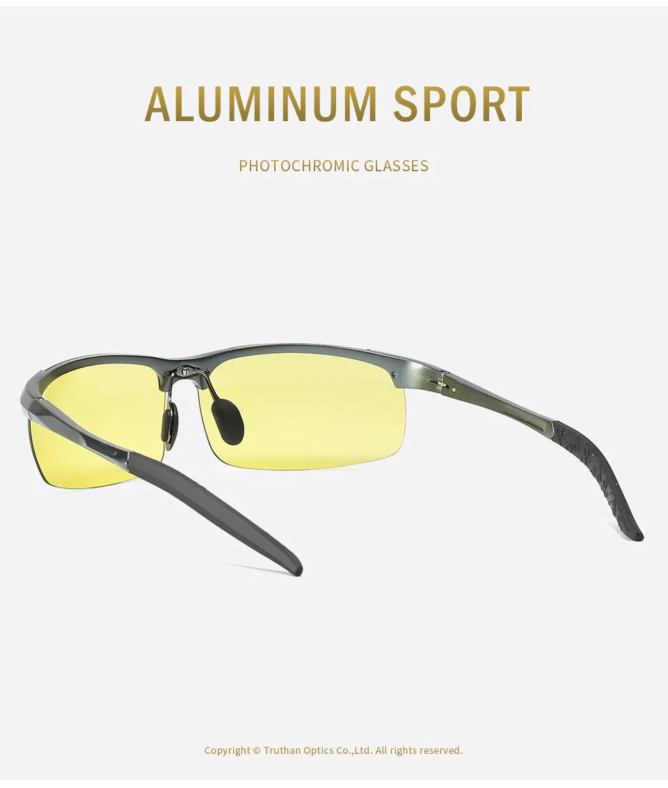 Mens Photochromic Polarized Glasses for Driving Anti Glares Day Night Vision Goggles Yellow To Gray Aluminum Sports Eyewear 5933