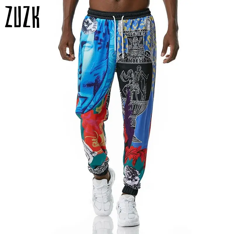 

ZUZK Sweatpants Men New Casual Vintage 3D Printed Hip Hop Loose Joggers Trousers Drawstring Harem Pants Mens Harajuku Streetwear