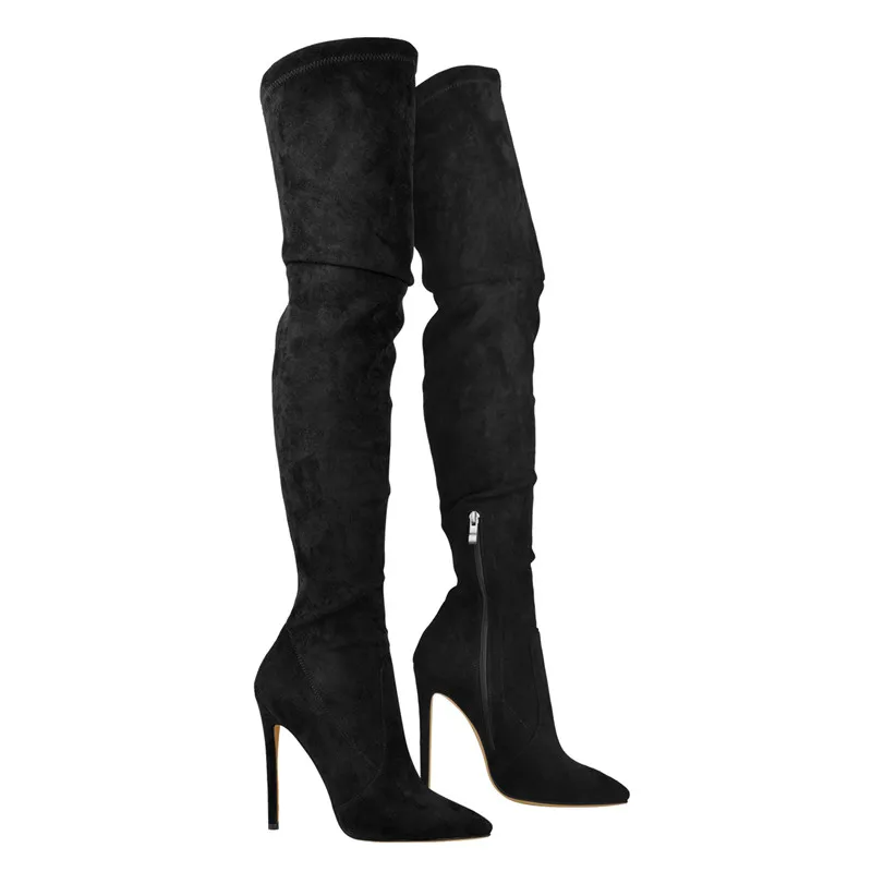 Onlymaker/ женские эластичные ботфорты выше колена; женские сапоги с острым носком на шпильке 12 см; сапоги на высоком каблуке размера плюс; US5-US15
