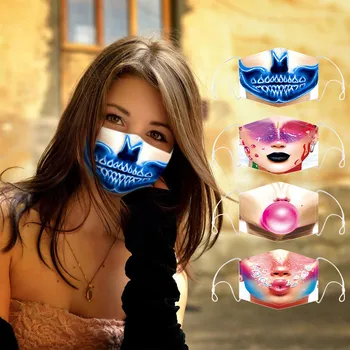 

Halloween Men Women 3D Printed Reusable Face Shield Cloth Face Shield Breathable Face Mask Washable Windproof Mouth Mask