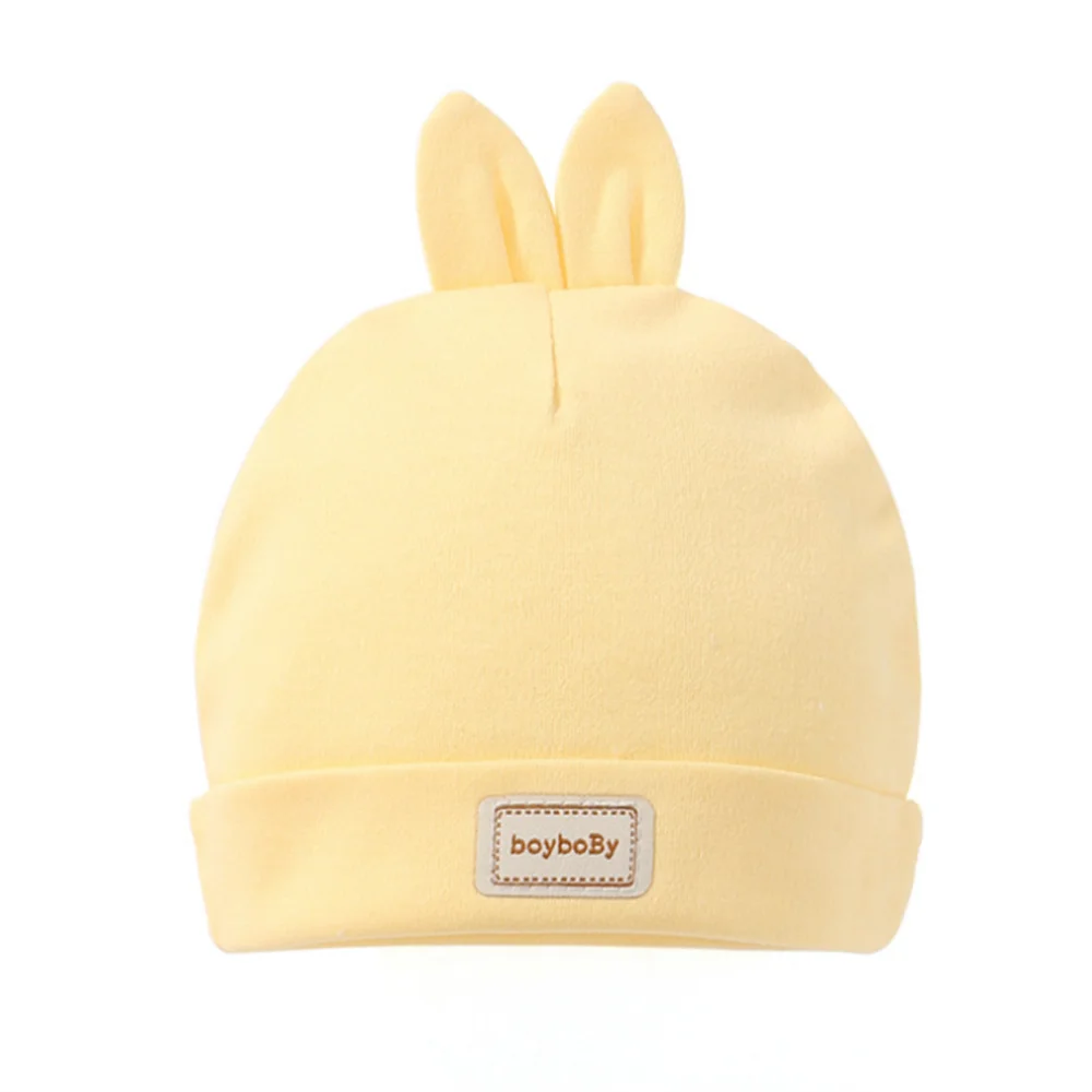 Yellow Rabbit Милая детская шапка с нагрудником, яркие однотонные детские шапочки для мальчиков и девочек, хлопковые шапочки для новорожденных, нагрудники, шапочки для младенцев, малышей - Цвет: Yellow Rabbit