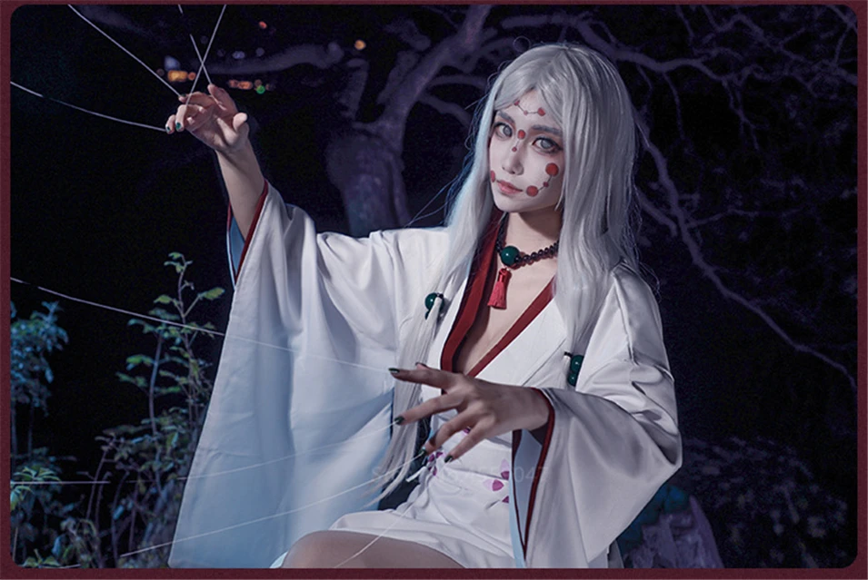 Anime Demon Slayer: Kimetsu no Yaiba Aranha Oni Ayaki Rui Fantasma Branco  Terno e peruca Cosplay Homens Kimono Peruca