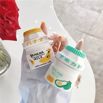 

Cute Fruits Milk Bottle Earphone Case Silicone Kawaii Peach Bottle Wireless Bluetooth Protective Cover Keychain For Airpods 1 2