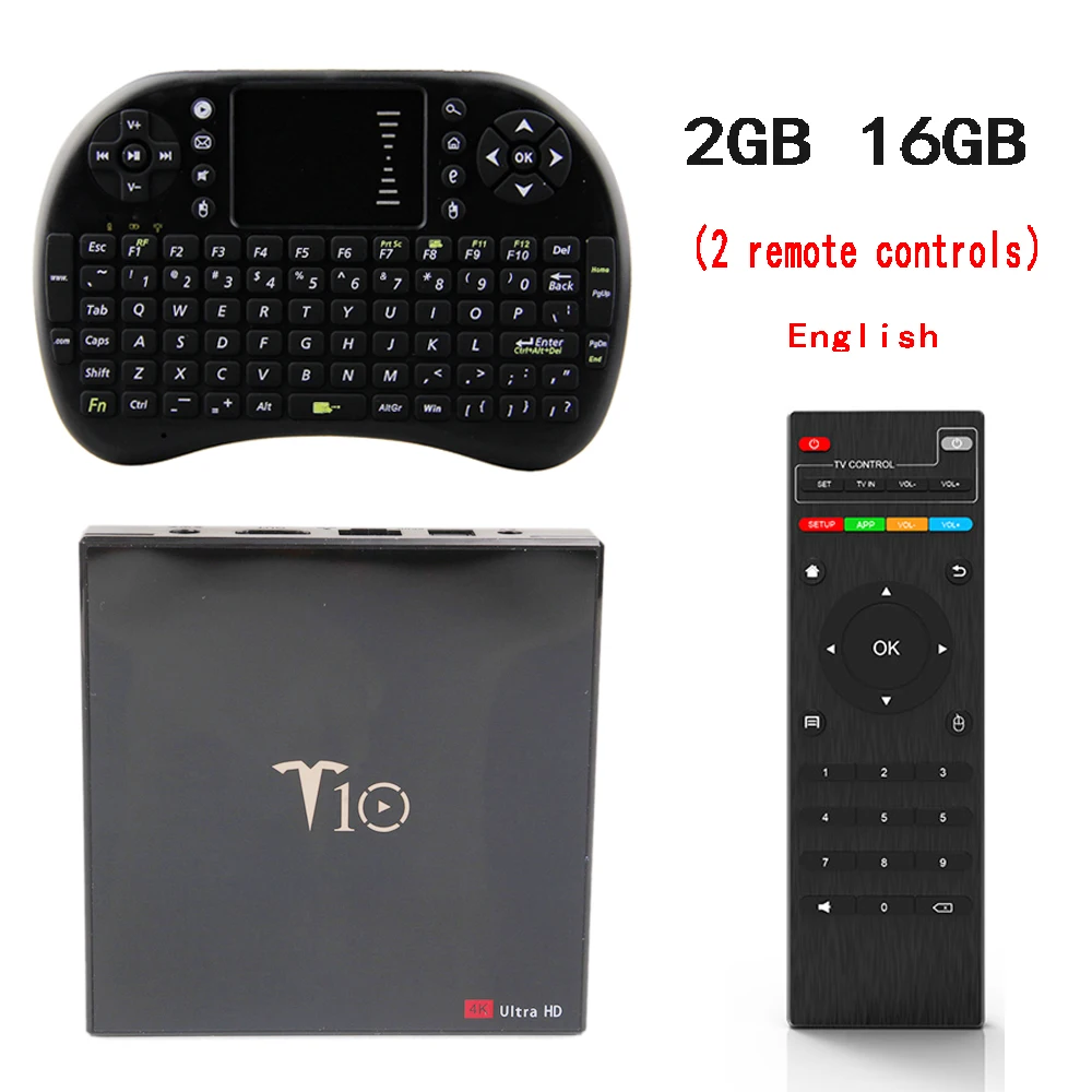 16GB with i8keyboard T10 TV Box Android 7.1 Amlogic S905W 2GB 16GB Quad Core Media Player 2.4G Wifi 4K HDR10 Smart Set Top Box - Цвет: 16GB with i8keyboard