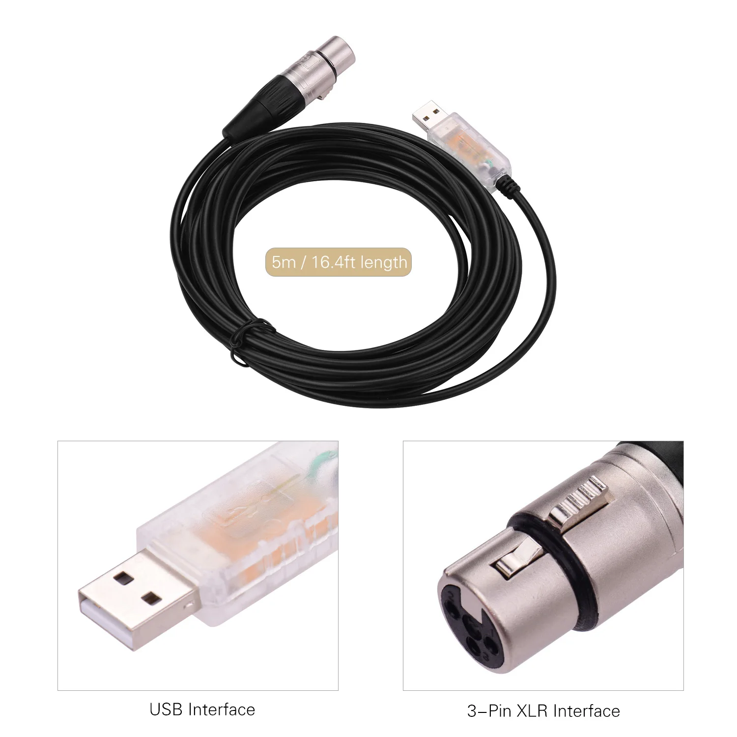 RS485 DMX512 конвертер Кабель USB к 3Pin XLR Женский интерфейс компьютера подключения сценического освещения устройств светодиодный кабель управления - Цвет: Transparent  5m