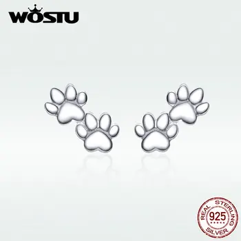 

WOSTU Hot Sale 925 Sterling Silver Paw Dog Footprint Stud Earrings Silver 925 Jewelry For Women Wedding Earrings Jewelry BKE718