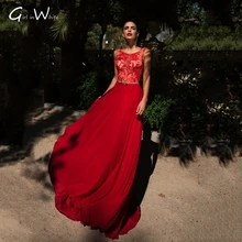 

Vestidos De Fiesta Sexy Red Lace Chiffon Long Evening Dress Tank Sleeve Formal Gowns Wedding Party Dress
