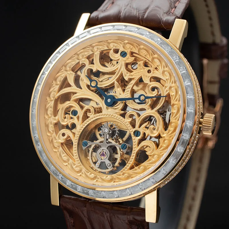 Модные полностью скелетные настоящие турбийон механические часы для мужчин s сапфировое стекло алмаз ST8000K часы для мужчин Турбийон роскошные часы