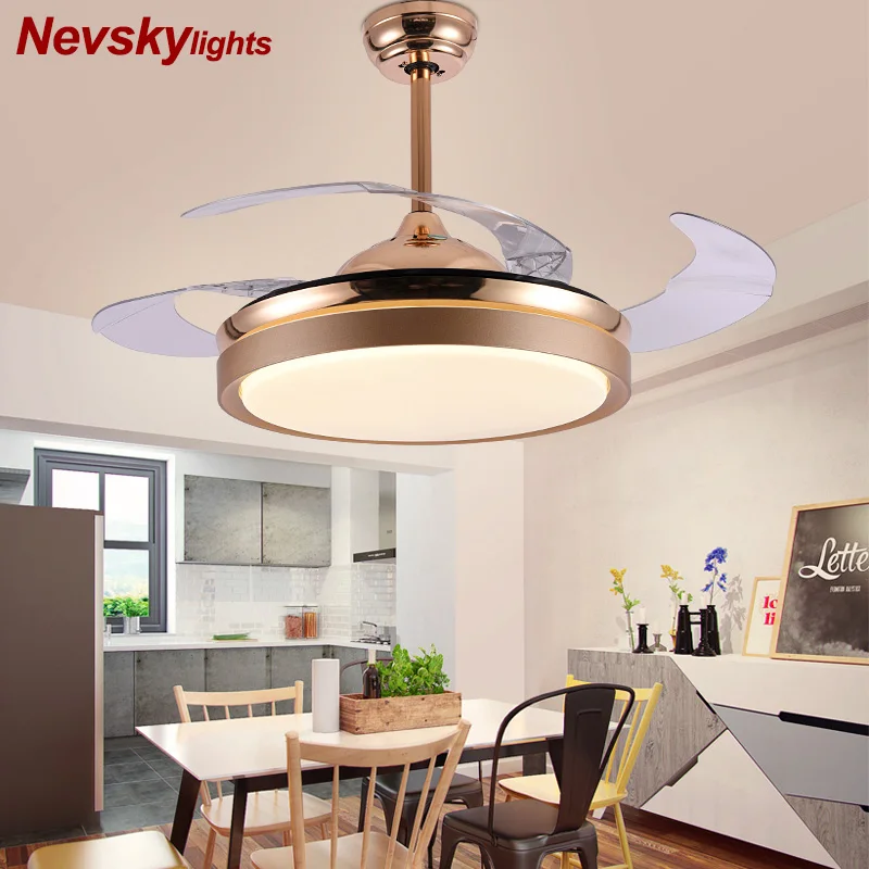 

Modern gold ceiling fan dining led ceiling lamp bedroom attic fan Led ceiling fans Folding wing ceiling fan with remote control