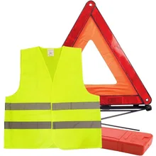Car Emergency Warning Triangle With Reflective Jacket Breakdown Warn Safety Auto Folded Stop Sign Road Reflector Car Accessories