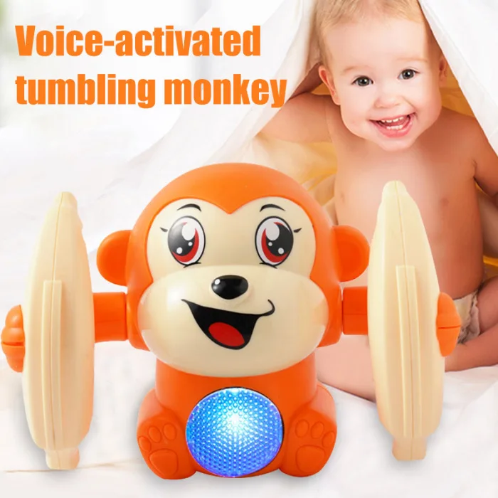 Baby Voice Control Rolling Little Monkey Toy Walk Sing Brain Game Crawling Electric Toys EIG88