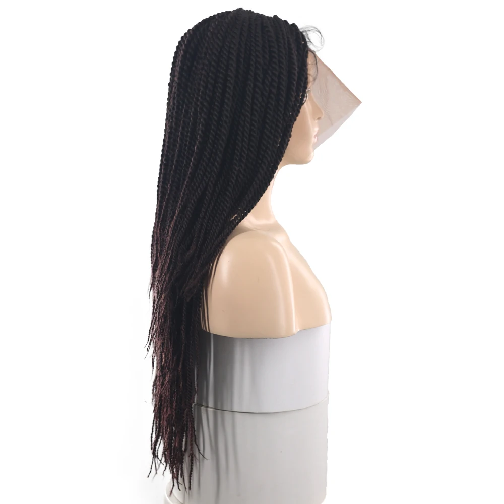 Dianteira do Laço Sintético com Tranças Brown em Linha Trança de Cabelo Perucas para Mulher Peruca Ombre Reta Crochê Torção Soku Parte Média Laço Trançado 26 Peruca dianteira do laço sintético com tranças