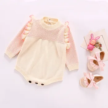 

Baby Romper 2020 Cute Newborn Baby Girl Long-sleeved Knitting Stitching Romper Warm Jumpsuit Outfits for 0-18M