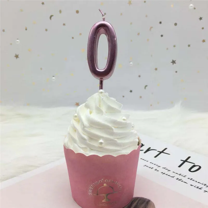Rose Gold 0 1 шт серебряные золотые свечи для дня рождения украшения для детей и взрослых 0-9 цифры свечи для торта кекс Топпер вечерние принадлежности - Цвет: Rose Gold 0