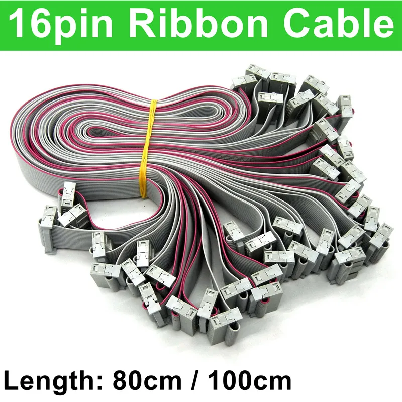 10pcs/lot 80cm 100cm 1m 16pin Ribbon Cable 2.54mm Pitch Extension Grey Flat Cable Wires for Led Display Control Card