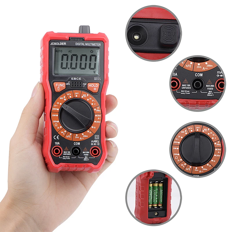 JCD Digital Multimeter Auto Ranging 6000 counts AC/DC  voltage meter Flash light Back light Large LCD Scrern soldering iron kits
