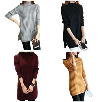 

Autumn Spring Winter Basic And Outwear Solid Color Sweaters Winter Women Knit Slim Turtleneck Long Sweater Mini Dress Tops