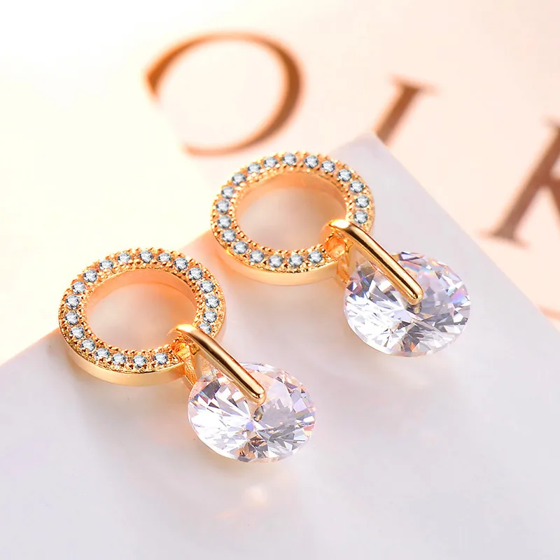 Korean Partysu Style Brilliant Cubic Zirconia Women Drop Earrings 4 Colors Simple Stylish Female Delicate Earring Jewelry Huitan dangle earrings,drop earrings