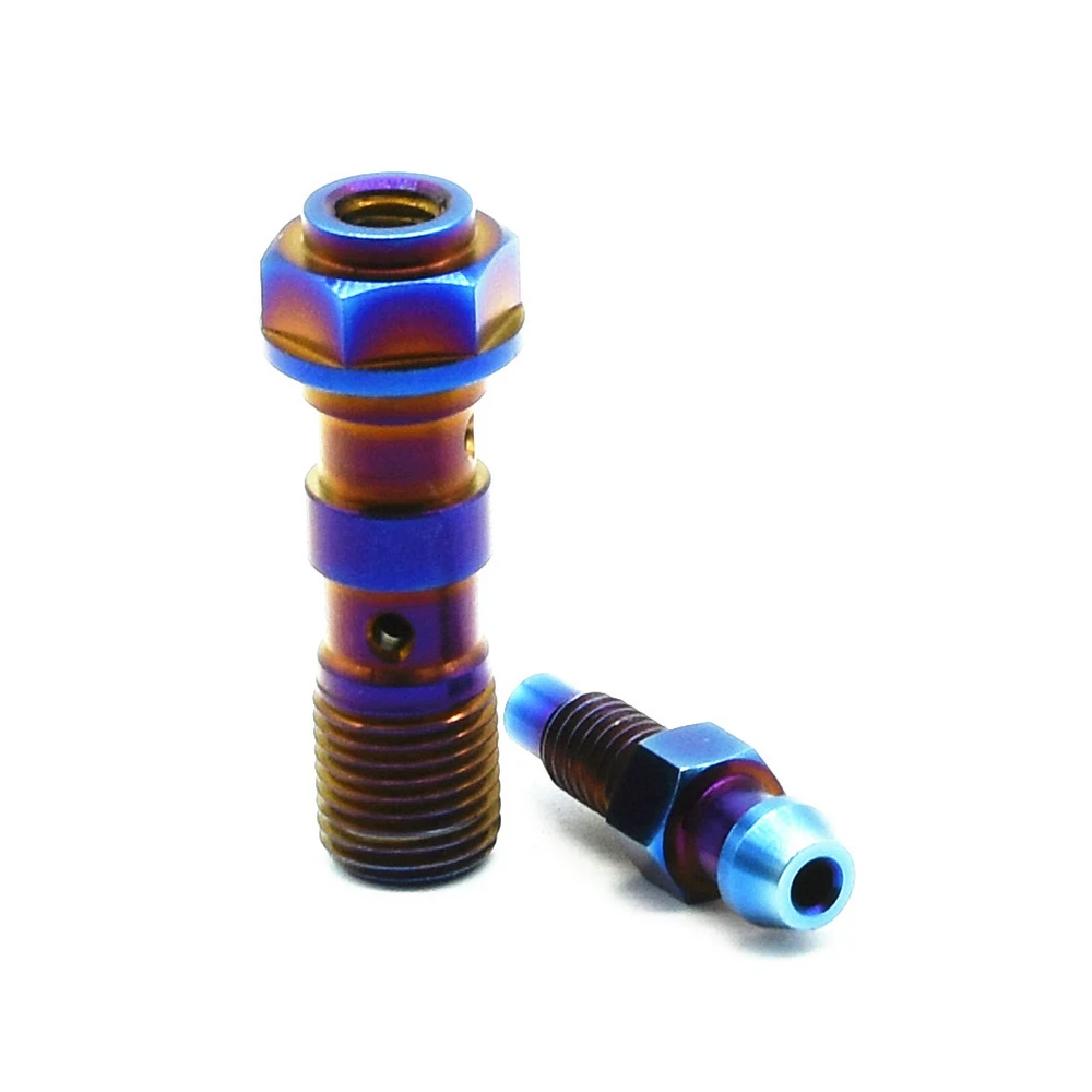 Titanium bolts M10 pitch 1.25mm pitch 1mm Caliper tubing screw Air release two holes Burned blue color (7)