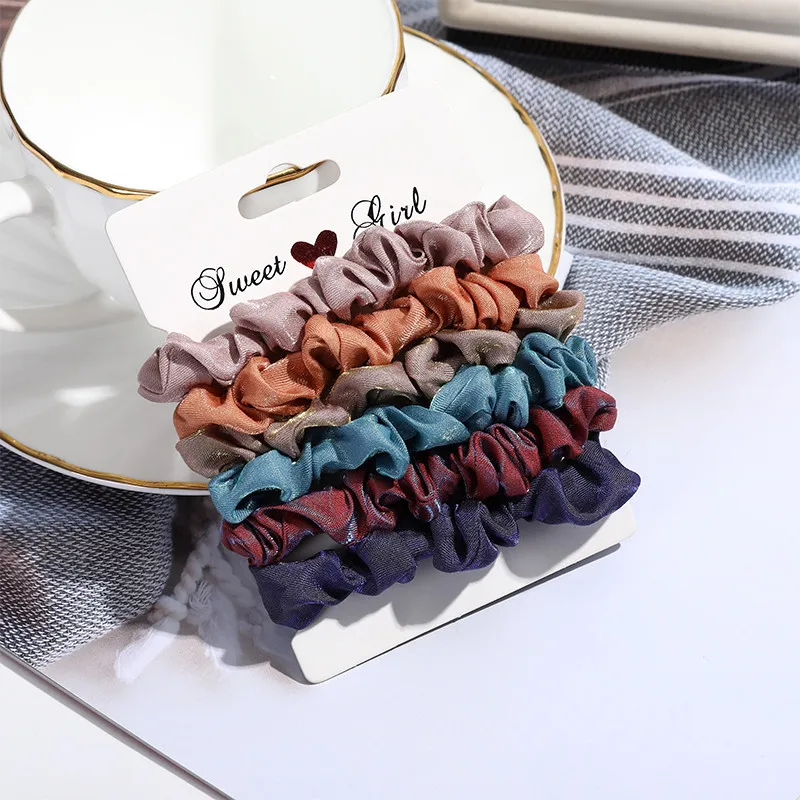 Molans 6 шт./компл. шелковые узкие Scrunchies модные однотонные с цветочным принтом и рюшами; креп; резинка для волос, обтянутая тканью; веревки грива нарисованной длинноволосой девочкой, резинка для волос - Цвет: 11