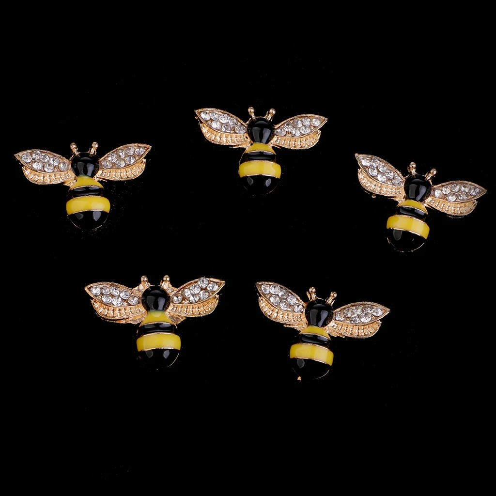 5 Pieces Alloy Rhinestone Flatback Bee Shape Button for Clothing Bag Decoration