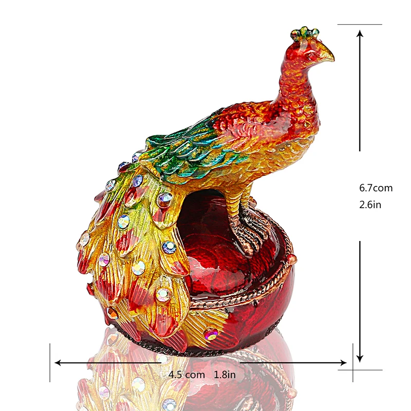 H&D 6 styles Handmade Bejeweled Peacock Trinket Boxes Hinged Metal Ring Holder Jewelry Collectible Wedding Home Christmas Decor