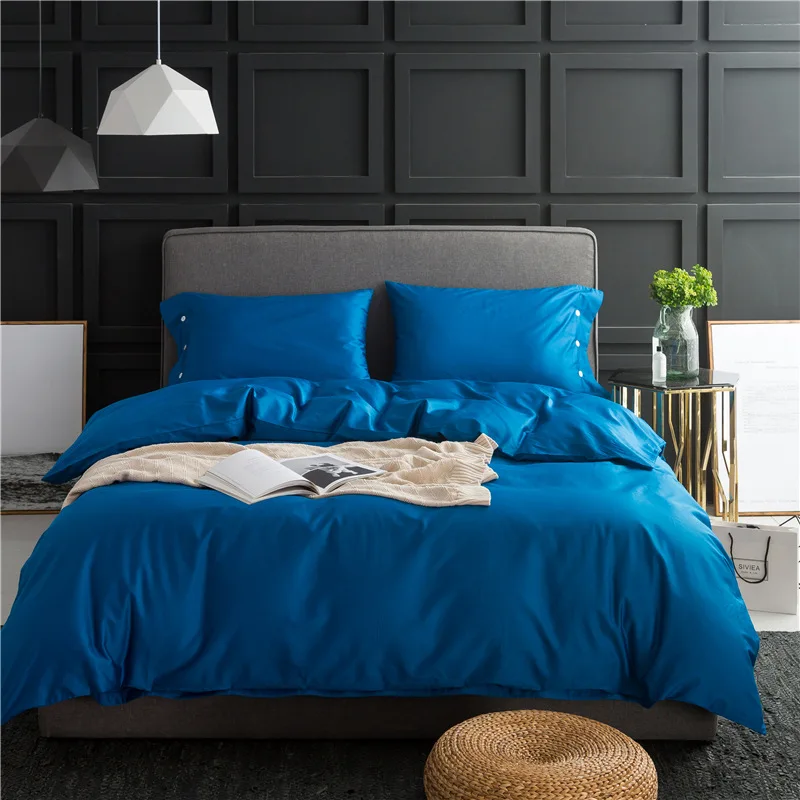 Royal blue LISM 60-шт., хлопок, сатин, четыре-шт., набор из однотонного длинноволокнистого хлопка, простой нордический хлопок, простые простыни, постельные принадлежности - Цвет: Royal blue
