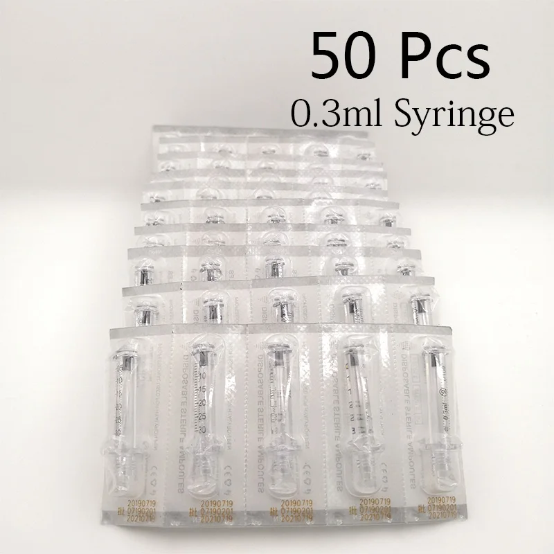 50pc 0.3ml syringe Белый 0,3 мл гилароновая ручка мезо для инъекций губ Гиалуроновая кислота для губ без иглы гиалуроновая ручка кожный наполнитель Caneta гиалуроновая ручка - Цвет: 50pc 0.3ml syringe
