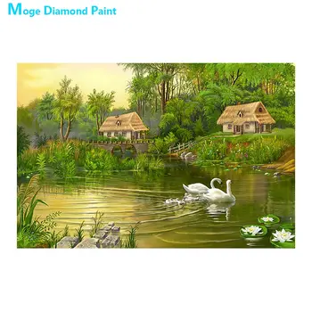 

Country Field Lakeside Swan Diamond Painting Scenic Round Full Drill Nouveaute DIY Mosaic Embroidery 5D Cross Stitch Home Decor