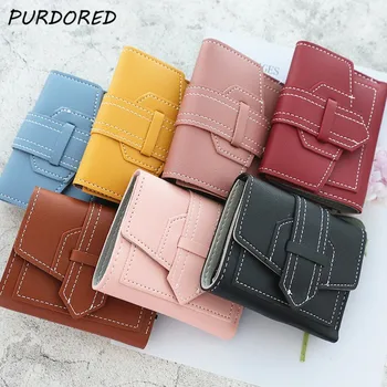 

PURDORED 1 Pc Mini Women Wallet Solid Color Card Holder PU Leather Business Card Case Female Ladies Short Small Wallet Tarjetero