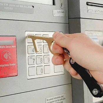 

Brass Door Opener Non Contact Elevator Button Pressing Tool Avoid Contact Door Key Shaped Handle Puller