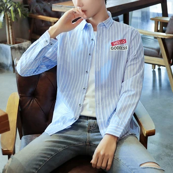 

Striped Shirt Male Korean Version Of The Thin Section Long-sleeved Shirt Trend Youth Casual Shirt Coat Clothes Single-breasted