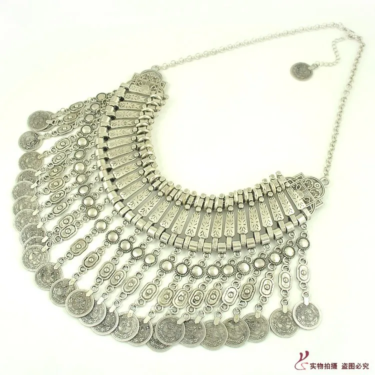 

N1752 Exaggeration Accessories Retro Varved Coin Necklace Europe And America Folkway Ancient Coins Tassels Necklace