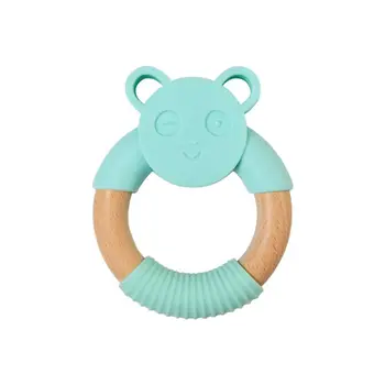 

Food Grade Silicone Baby Comfort Teether Pacifier Wood Ring Cartoon Panda Shape Bite Chew Toy Gum 63HE