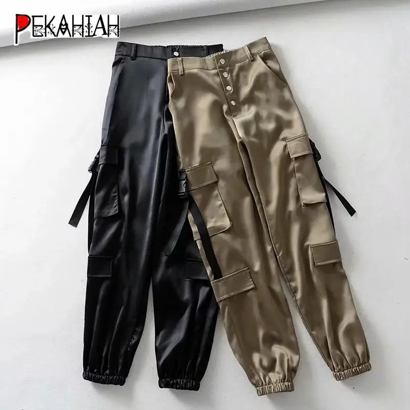 

Fashion High waist pants loose camo pants women joggers trousers streetwear punk black cargo pants women capris harem pants