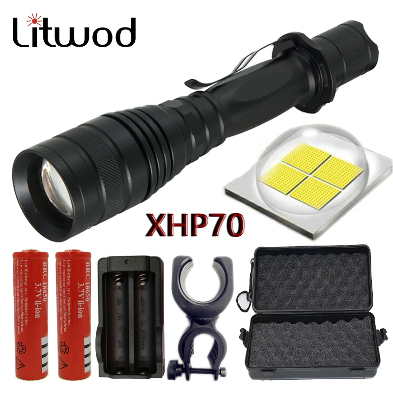 

Litwod 32000 lumens flashlight most powerful zoomable led torch CREE XHP70 chip convoy lens torch 18650 Tactical LED flashlight
