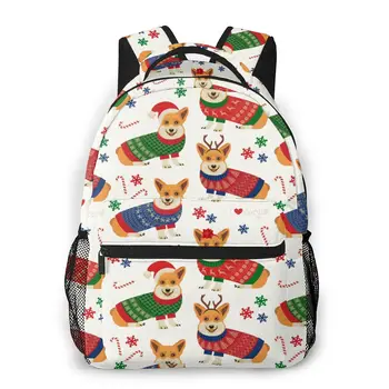 

OLN Women Backpack Kids School Bag for Teenage Girls Christmas Corgis Female Laptop Notebook Bagpack Travel Back Pack 2020