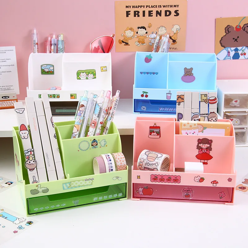 

New Diy Sticker Color Desktop Storage Box Student Stationery Hand Account Sorting Drawer Type Grid Combined Pen Holder Pen Box