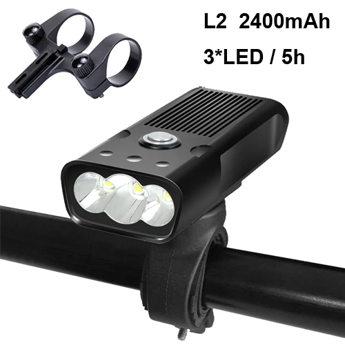 L2 5 hours 3 LED Светильник NEWBOLER 5200 мА/ч для велосипеда, USB, MTB, велосипедный светильник, T6 L2, 2400 люмен, светодиодный фонарь, головной светильник, кронштейн, велосипедная передняя лампа - Цвет: L2 5 hours 3 LED