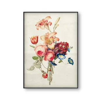 

Vintage Poster A Bouqest Flower Canvas Print Blue Flower Canvas Painting Wall Art Still Life Retro Picture Home Decoration