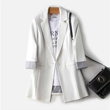 

Women's Small Blazers Coat Female Spring Suit Collar Slim One Button Buckle British Style Seven Points Sleeve Black Blazers2020