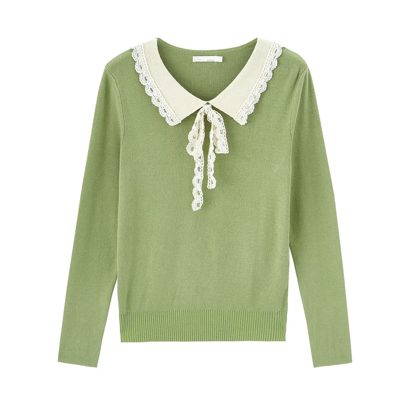 INMAN Spring New Arrival Turn Down Collar Women Loose Style Patchwork Design Women Contrast Color Pullover Sweater
