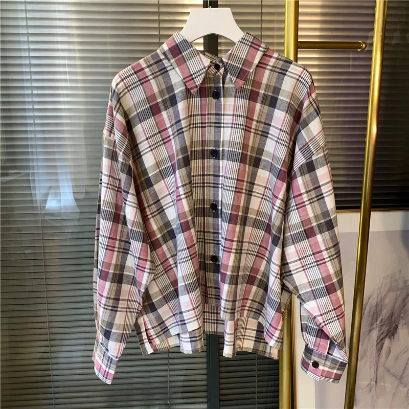 Ранняя осень женская рубашка дамы плед с длинным рукавом отложным воротником блузки и топы - Цвет: as show picture
