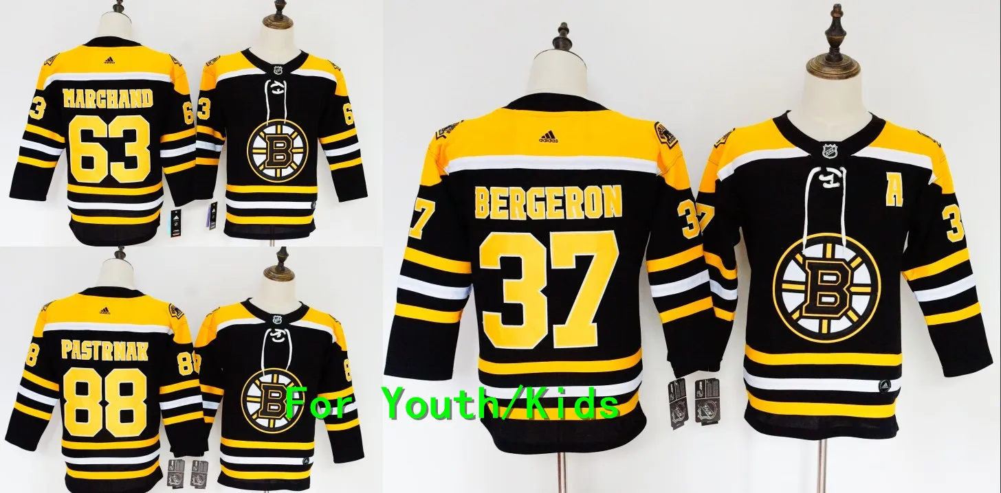 Молодежная вышивка сшитая Boston#63 Brad Marchand 37 Patrice Bergeron 88 Давид Pastrnak Дети Джерси