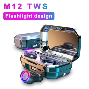 

New Wireless Headphone M12 TWS Bluetooth Headset Emergency Power Flashlight Design Breathing Lamp 2000 MAh Charging Box Earphone