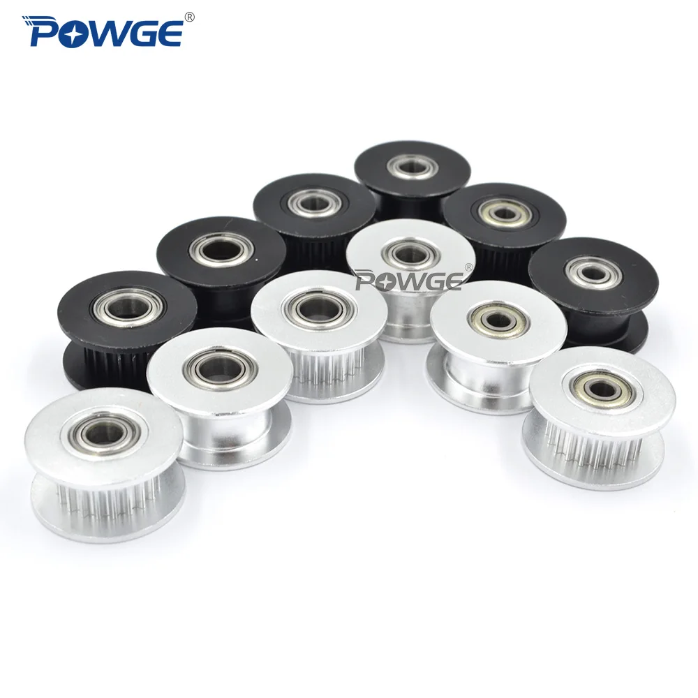 Фото POWGE 2 м 2GT 20 Зубы синхронное колесо Натяжной шкиф с Диаметр 3/4/5 мм с подшипником черного цвета для GT2 ремня ширина 6 мм 20 Зубы 20т №2