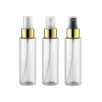 

50pcs 100ml Empty Plastic Perfume white Spray Bottle fine mist PET bottles container with gold spray cosmetic container bottles