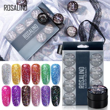 

（12PCS/SET）ROSALIND Shiny Silk Gel Nail Polish Manicure Kit Nail Art Design Hybrid Glitter Platinum Gel Lacquer Top Base Coat