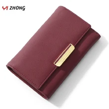YIZHONG Leather Luxury Womens Wallets and Purses Card Holder Carteira Female Standard Wallet Women Short Solid Color Purse