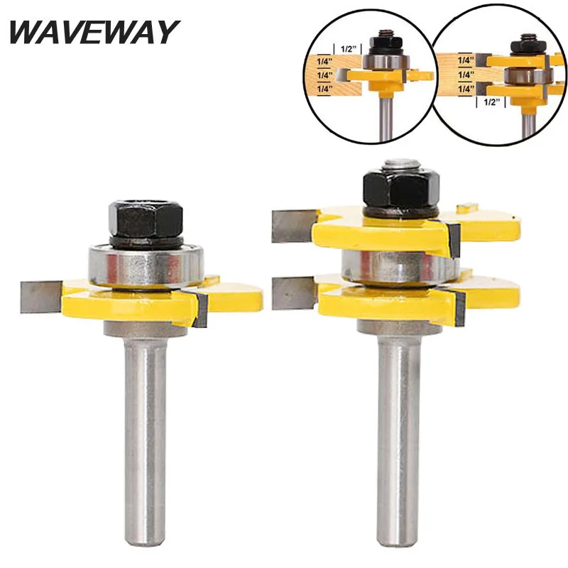 

WAVEWAY 2PC 8mm Shank 3/4" Stock Tongue And Groove Joint Assembly Wood Router Bit Set C3 Carbide Tenon Cutter Tools For Woodwork